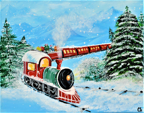 the winter express acrylic painting kit & video lesson