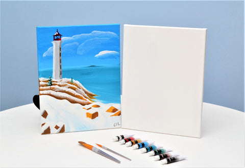 beacon in the snow acrylic painting kit & video lesson