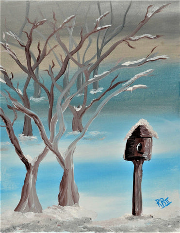 birdhouse in the mist acrylic painting sip kit & video lesson