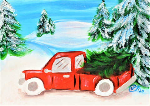 christmas truck ride acrylic painting kit & video lesson