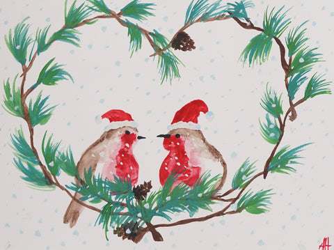 holiday love birds watercolor painting kit & video lesson