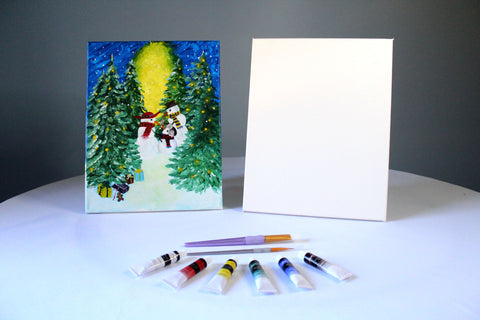 holiday snow family acrylic painting kit & video lesson