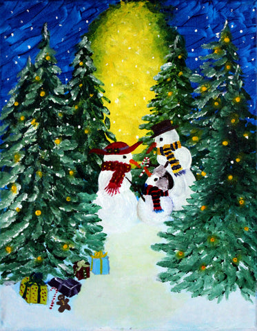 holiday snow family acrylic painting kit & video lesson