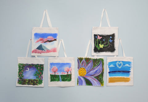 tote bags - acrylic painting kit & video lesson (a-d)